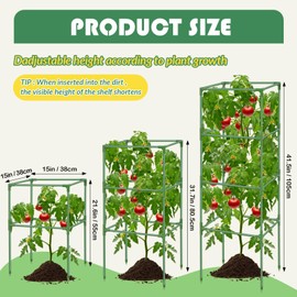 Therwen 8 Packs Tomato Cages for Garden 41.5 x 15 x 15 Inches Square Tomato Plant Support Pole, Heavy Duty Steel Plant Tower Stakes Cucumber Trellis for Climbing Vegetables Flowers Fruits