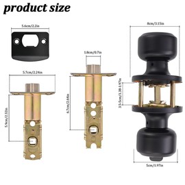 High-Security Stainless Steel Round Ball Door Handle - with Lock and Key, Suitable for Entrance, Front Door, and Bedroom,Black