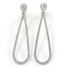 Bridal/Wedding/Prom Clear Crystal Loop Drop Clip On Earrings/Silver Tone/ 70mm