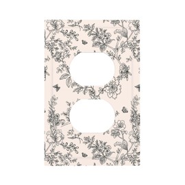 Beige Rustic Spring Bird Flower Butterfly 1 Gang Outlet Plate Cover Cream Vintage Floral Decorative Single Duplex Wall Plate Electrical Receptacle Light Switch Cover Art Switchplate Living Room Decor