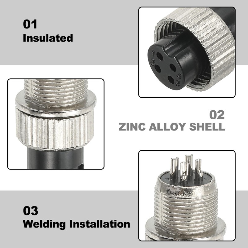 PATIKIL Aviation Connector Plug, 4 Pin Metal Male Female Panel