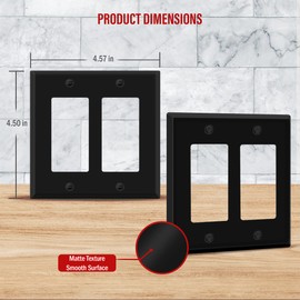 ENERLITES Double Decorator Switch Metal Wall Plate, Outlet Cover, Corrosion Resistant, Standard Size 2-Gang 4.50" x 4.57", Powder Coated Stamped Steel, 7732-BM, Black Matte