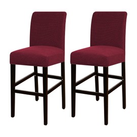 Turquoize Stretch Bar Stool Cover Counter Stool Pub Chair Slipcover for Dining Room Cafe Barstool Slipcover Removable Furniture Chair Seat Cover Jacquard Fabric with Elastic Bottom Set of 2, Burgundy