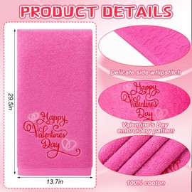 SmoothNovelty 2 Pcs Valentines Hand Towels for Bathroom 29.5 x 13.7 Inch Embroidered Heart Happy Valentine's Day Decorative 100% Cotton Pink Bath Towels Set Absorbent Soft for Kitchen Bathroom Decor