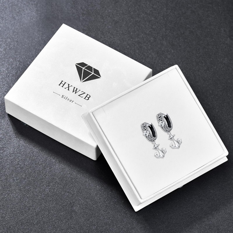 Anchor Hoop Earrings Sterling Silver Hoop Earrings Sailor Anchor Huggie