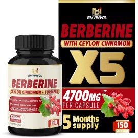 BMVINVOL Berberine Capsules 150 Count Dietary Supplement With Ceylon Cinnamon Turmeric