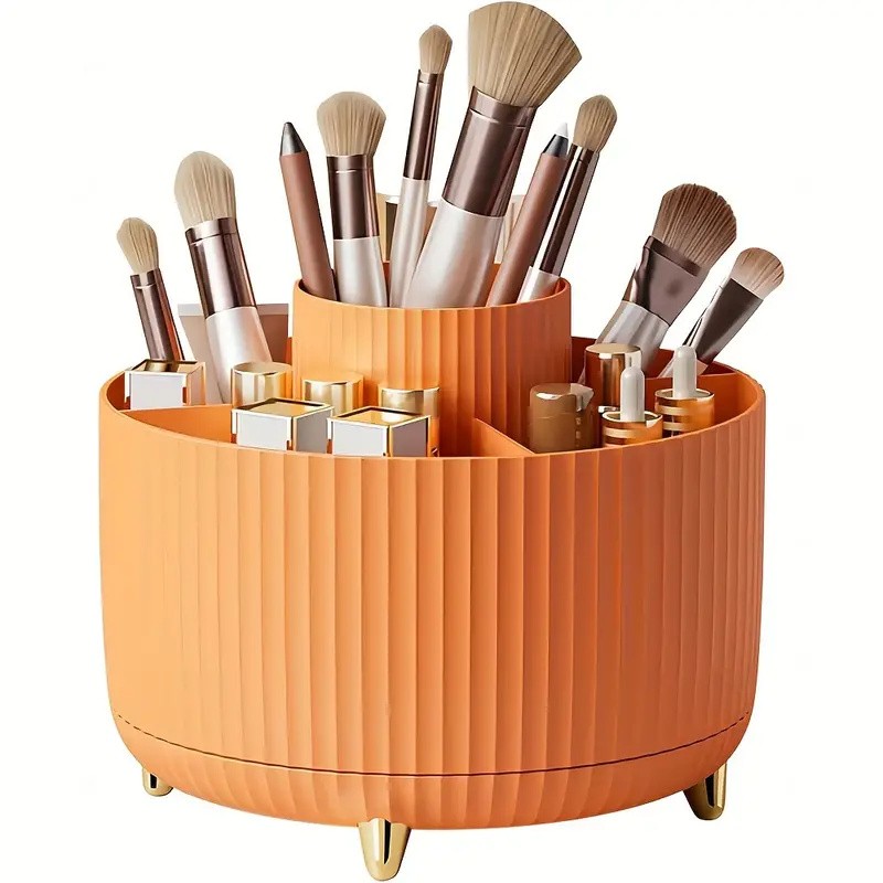 360° Rotating Makeup Brush Organizer for Vanity – 5-Compartment PP