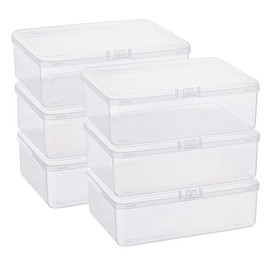 BENECREAT 6 Pack Rectangle Plastic Bead Storage Containers Box 14.4x10.8x4.7cm Clear Box Case with Flip-Up Lids for Sewing Tools, Spices, Pencil, Tiny Bead, Jewelry Findings and Cards