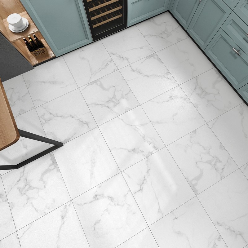 WESTICK White Peel and Stick Floor Tile Bathroom Waterproof Marble