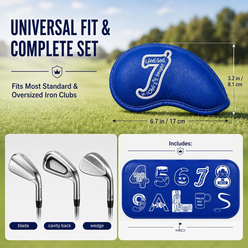 Office Themed Golf Iron Head Covers Set of 10, Leather
