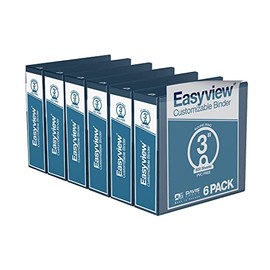 EasyView Premium 3-Inch Binders, Customizable Ring Binders for School or Work, Pack of 6, Round Ring, Navy Blue