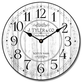 Harbor White Wall Clock, Available in 8 Sizes, Most Sizes Ship 2 - 3 Days, Whisper Quiet.