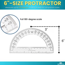 1InTheOffice Plastic Protractor, Math Protractors, Protractor for Geometry, 180 Degrees 6 Inch, Clear Plastic (3 Pack)