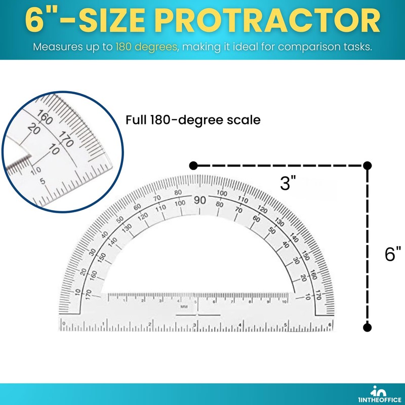 1InTheOffice Plastic Protractor, Math Protractors, Protractor for Geometry, 180 Degrees