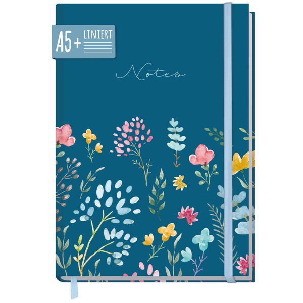 paper&you® Notebook A5+ Lined with Elastic Band [Happy Flower] 156