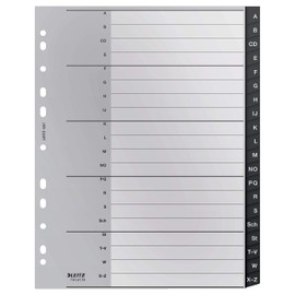 Leitz Index Folder Divider, 20 A-Z Tabs, A4, Extra Wide, 90% Recycled Plastic, Eco Friendly, Premium Quality, Recycle Range, 12070095, Grey