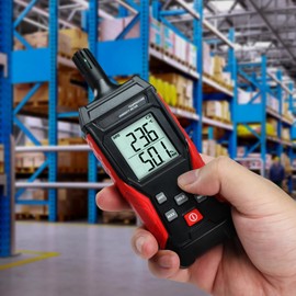 Humidity Temperature Meter, High Precision Digital Psychrometer HVAC with Ambient Temperature Handheld Hygrometer Moisture Meter w/Data Hold, Min/Max, 4 Digits Display Backlit for Outdoor Indoor Use