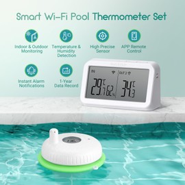 Inkbird Floating Pool Thermometer with IBS-M2 WiFi Gateway, IBS-P02R Wireless Water Thermometer Set, 9 Channel indoor Monitor, App Control, for Swimming Pool, Whirlpool Spas, Hot Tub, Bath
