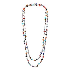 AeraVida 56 Inches Long Handmade Multi Stone Nugget Cotton Wax Rope Necklace | Waterfall Statement Necklace for Women | Multicolored Necklace