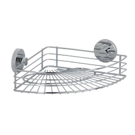WENKO 20887100 Vacuum-Loc® corner shelf Bari - fixing without drilling, Steel, 31.5 x 8.5 x 22 cm, Chrome