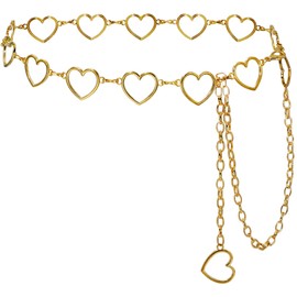Heyjoin Waist Chain for Women Adjustable Belt Body Belly Chain for Dresses Jeans (Hollow Love Gold XL)