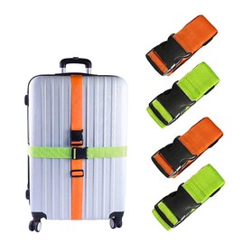 Aieino Luggage Straps 4 Pack, Heavy Duty Suitcase Straps 2m Adjustable Baggage Packing Belts Quick Release Buckle for Travel Bag Accessories, Orange and Green