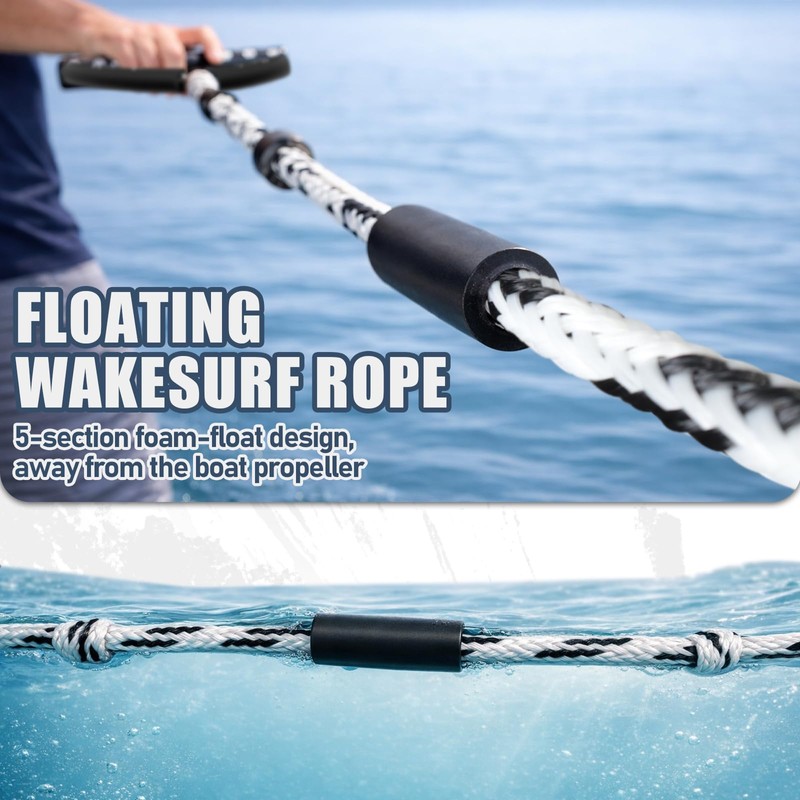 Vortexain Wakesurf Rope with Handle, 25ft 5-Section Adjustable Floating Water