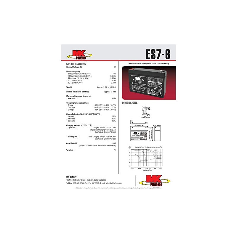 MK Battery ES7-6 Maintenance-Free Rechargeable Sealed Lead-Acid Battery
