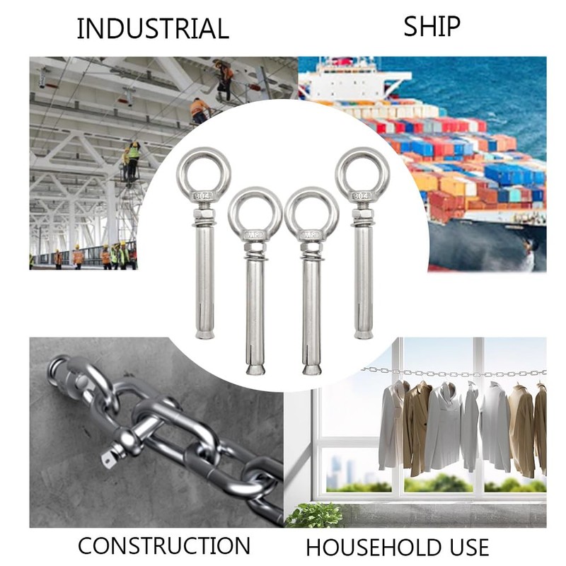 Hocansen 5Pcs Concrete Eye Bolt M8x90mm Expansion Eyebolt Eye Nut
