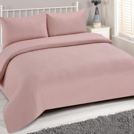 Brentfords Plain Dye Duvet Cover with Pillowcase Soft Microfibre Bedding Linen Set, Blush Pink - Double
