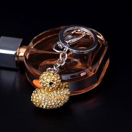 Cute Rubber Ducky Keychain Bling Pink Yellow Happy Rubber Duck Rhinestone Crystal Purse Keychain Jewelry Gift For Women-Yellow