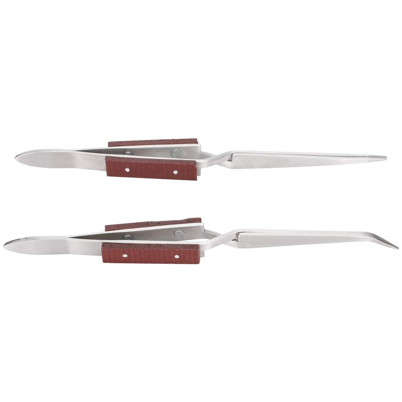 2Pcs Self Locking Tweezers, Straight Curved Tip Cross Tweezers for