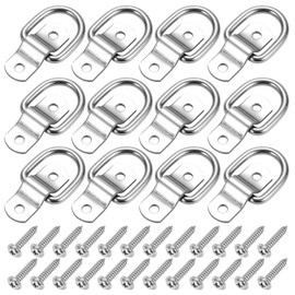 CZC AUTO 12 Pack D Ring Tie Down Anchors 1/4" Heavy Duty Stainless Steel Trailer Tie Down Hooks for Truck, Trailer, Camper, Warehouse, Boat, Cargo Control & Surface Mount, with Screws