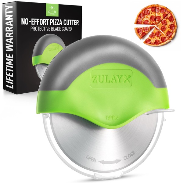 Zulay Handheld Pizza Cutter Wheel - Razor Sharp Stainless Steel Pizza Wheel Cutter With Protective Blade Guard - Round Pizza Cutter With Cover & Slip Resistant Handle Slices Pizza With Ease