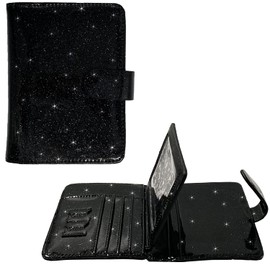 Travel RFID Passport Holder Wallet Case Large Family Document Organizer Wristlet, Glitter Black