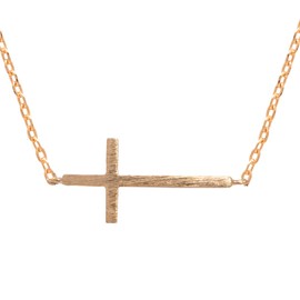 Spinningdaisy Handcrafted Brushed Metal Sideway Cross Necklace Gold