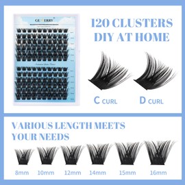Cluster Lashes D Curl 8-16 Mixed 120pcs Cluster Eyelash Extensions Clusters Eyelash Individual Mega Volume Ribbon Lashes Wide Stem Natural Lashes DIY Lash Extensions GEMERRY Lashes (KLS45-D-8-16MIX)