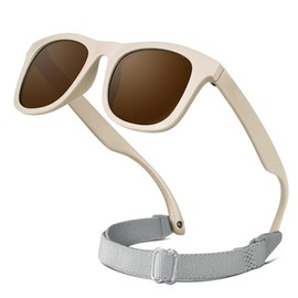 RIVBOS Baby Sunglasses Boys&Girls with Strap UV400 Polarized Flexible for Toddler,Infant and Newborn(0-24month) Beige&Dark Brown Lens RBK0231