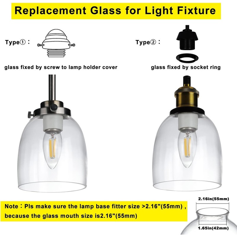 4 Pack Clear Glass Shades, Replacement Glass Globes for Ceiling