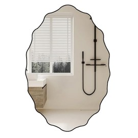 Irregular Mirror 36"x24" Heterotypic Bathroom Mirror Asymmetrical Wall Mirror Black Vanity Mirror Frosted Frameless Anti-Rust Tempered Glass Hangs Mirror for Bedroom Entryway Room Decorative