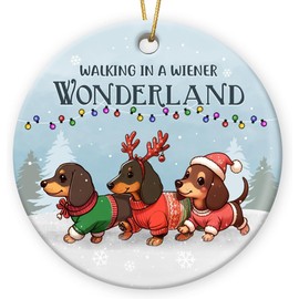 Dachshund Christmas Ornament 2025 - Wiener Dog Decor, Ceramic Hanging Ornament for Tree, Gifts for Women