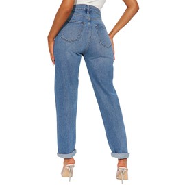 BessCops Womens Boyfriend Jeans Straight Leggings Stretchy High Rise Trendy Mom Jeggings Jeans Blue