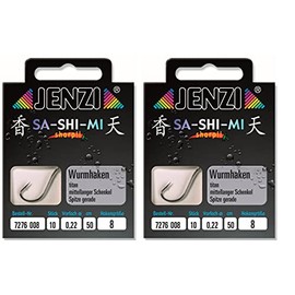 Set # 2 Packs (20 Pieces) Worm Hooks by Jenzi Ready Tied Hook Sizes 2 4 5 6 8 10 12 14 50cm + Free Petri Heil! Sticker (Hook Size 8)