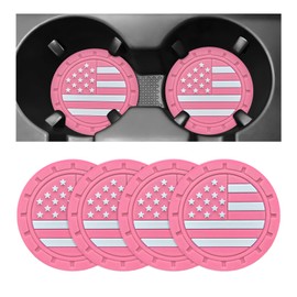 MUQIDA 4 PCS Car Cup Holder Coasters, 2.75 Inch American Flag Anti Slip Automotive Cup Holder Inserts, Shockproof US Flag Drink Mat Auto Interior Soft Pad Decor, Car Accessories (Pink)