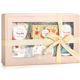 Hand Lotion Sets for Women Gift, Mothers Day Gift for Mom, Peony Wish Body Cream Gifts Set, Include Hand Cream, Foot Cream, Soap, Scented Candle, Women Body Care for All Skin Types Skin Care Gift Set