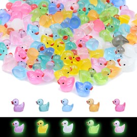 Zyluniy Mini Ducks, 100 Pieces Glow in the Dark Small Ducks Small Figures Mini Resin Duck for Dollhouse Decoration, Micro Fairy Garden, Landscape, Aquarium, DIY