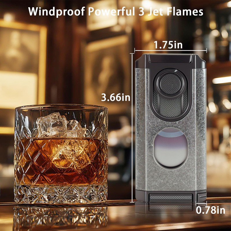 5-in-1 Cigar Lighter Built-in Cigar Punch, Holder, Cigar Draw Enhancer,Cigar