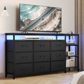 BTHFST LED TV Stand Dresser for Bedroom, 9 Drawers Dresser for 55, 60 TV