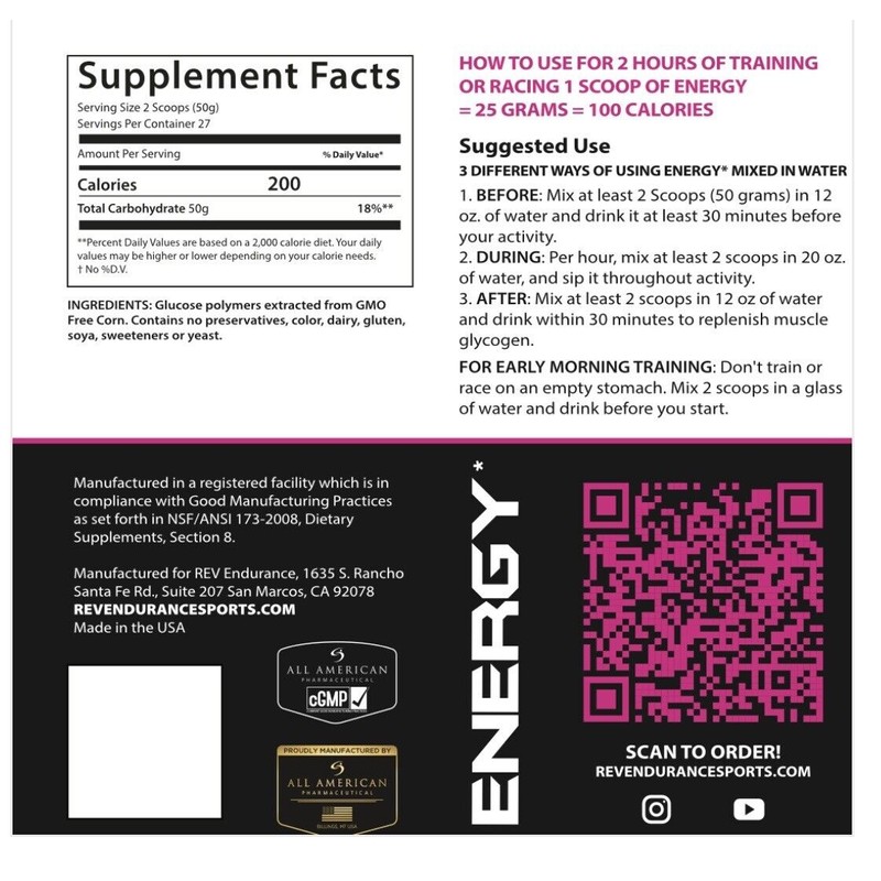 REV Energy Carbohydrate Fuel - endurance sports nutrition - compare