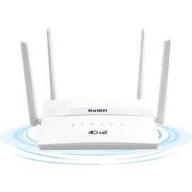 KuWFi Dualband 4G Router with SIM Slot, 750Mbps 4G LTE Modem Router with Sim Slot, 2 LAN Ports,4 External High Gain Antennas, WiFi Sim Router with VPN, APN, Plug and Play, Supporting 32 Users